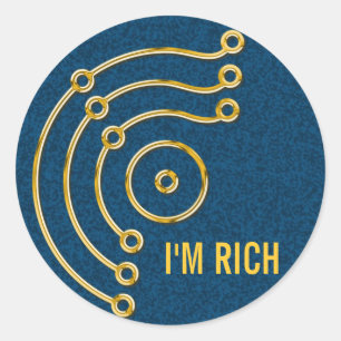 Sticker Rond Symbole RUNA / OR, JE SUIS RICHE   tache bleu fonc