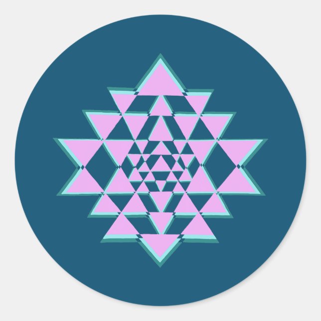 Sticker Rond Symbole sanskrit sri-yantra Turquoise rose Yoga (Devant)