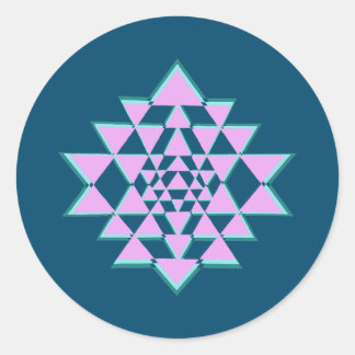 Sticker Rond Symbole sanskrit sri-yantra Turquoise rose Yoga