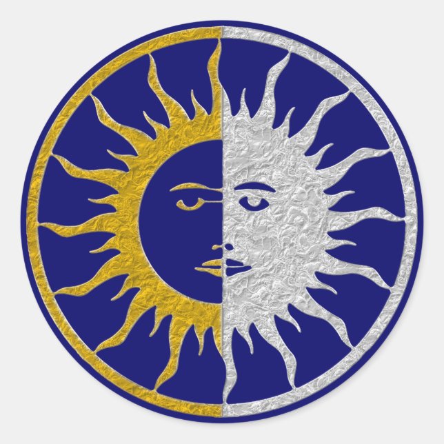 Sticker Rond Symbole SOLEIL ET LUNE - or argent (Devant)