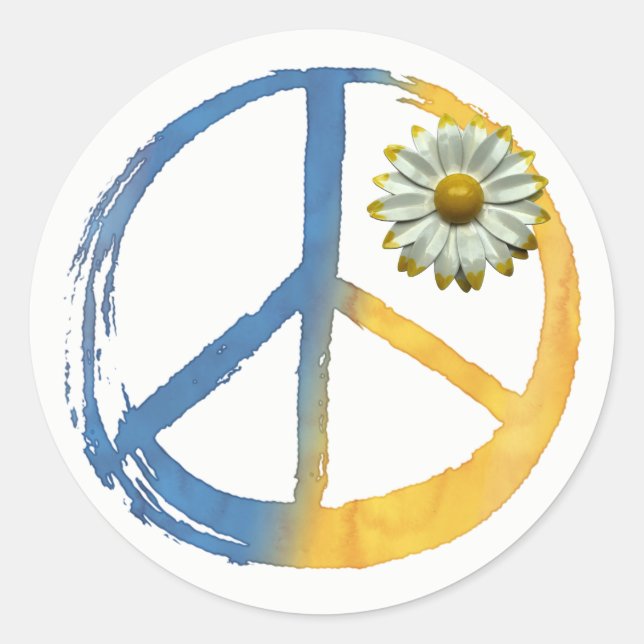 Sticker Rond SYMBOLE Ukrainien - PAIX Daisy Ukraine Guerre (Devant)