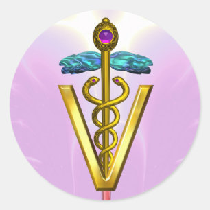 Sticker Rond SYMBOLE VÉTÉRINAIRE DE L'OR CADUCUS Blanc rose