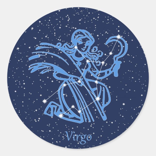 Sticker Rond Symbole Virgo Constellation et Zodiac avec étoiles (Devant)