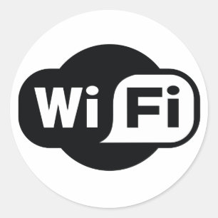 Sticker Rond Symbole WiFi classique en noir et blanc