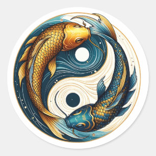 Sticker Rond SYMBOLE YIN Yang Koi Fish