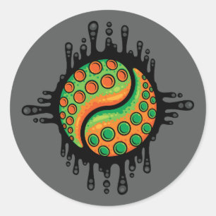 Sticker Rond Symbole Yin Yang Tentacle Tentacle Tentacle Octopu