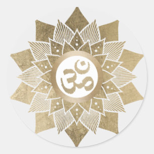 Sticker Rond Symbole Yoga Om Lotus or Fleur Namaste