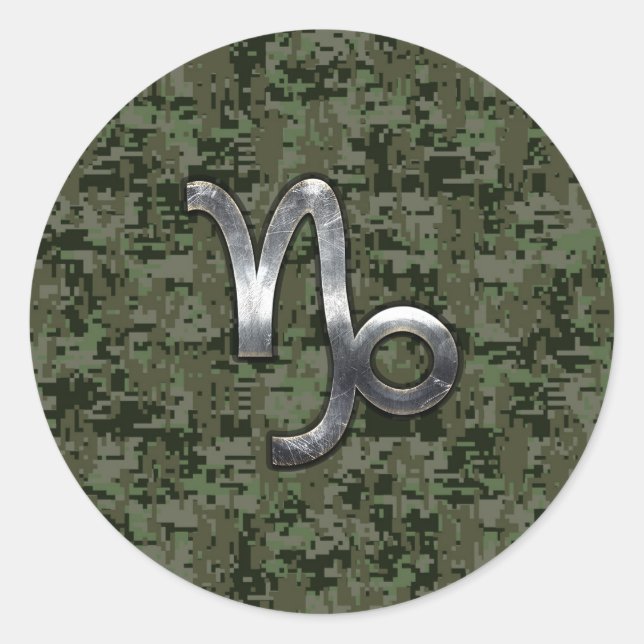 Sticker Rond SYMBOLE Zodiaque Capricorne Camouflage numérique v (Devant)