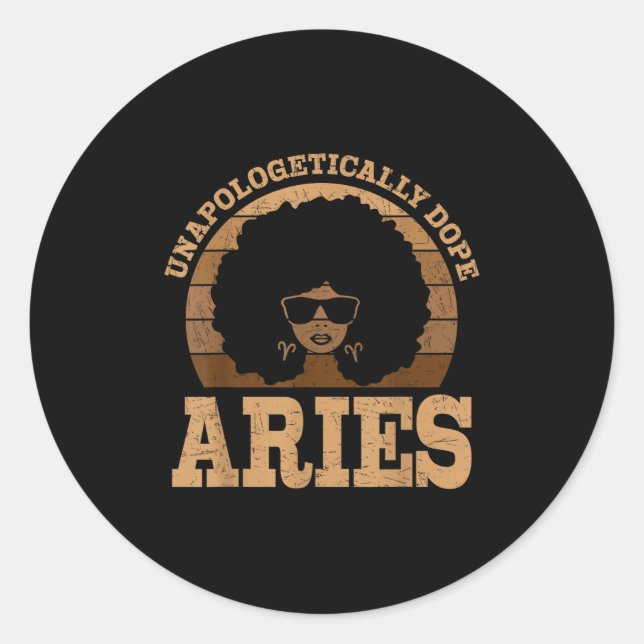 Sticker Rond Symbole Zodiaque de la femme noire Aries Queen Afr (Devant)