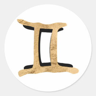 Sticker Rond Symbole zodiaque Gemini Twins texture or noir