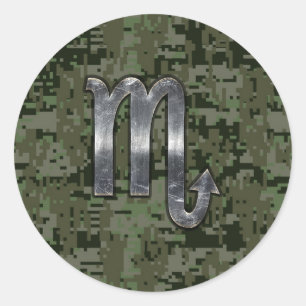 Sticker Rond SYMBOLE Zodiaque Scorpio Camo numérique Woodland
