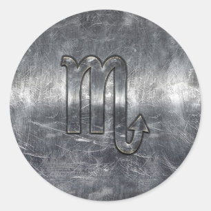 Sticker Rond Symbole zodiaque Scorpio en Grunge de style métall