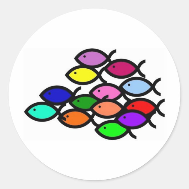 Sticker Rond Symboles de poisson chrétien - Rainbow School - (Devant)