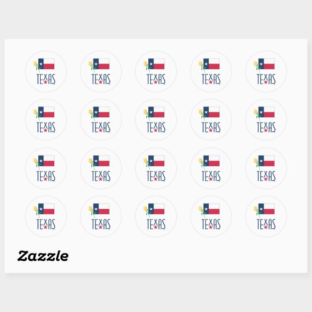 Sticker Rond Symboles du Texas, du Texas, du Drapeau et du verr (Feuille)