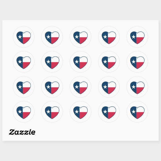 Sticker Rond Symboles du Texas, Texas Drapeau, Coeur (Feuille)