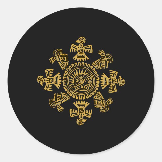 Sticker Rond Symboles Et Signes De L'Empire Maya Et Aztèque Mex (Devant)