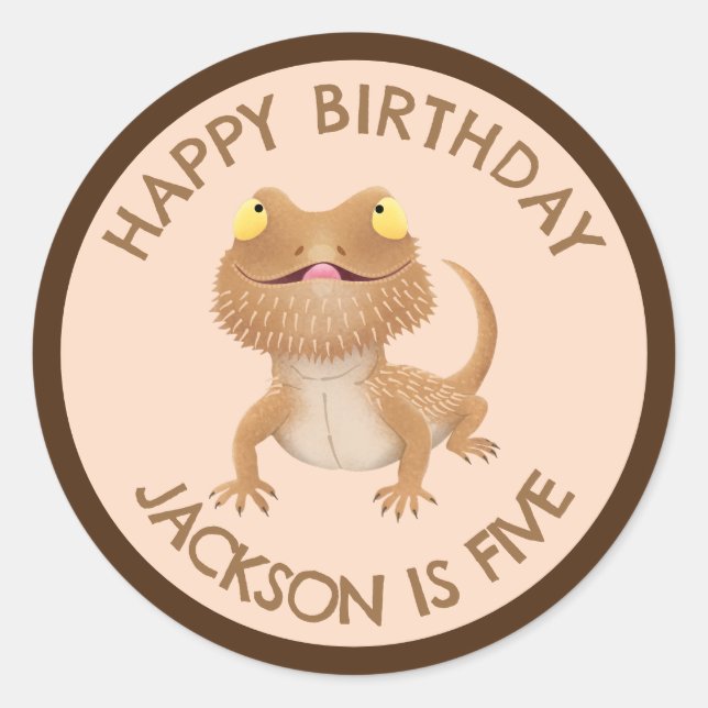 Sticker Rond Sympa anniversaire barbu personnalisées de lézard  (Devant)