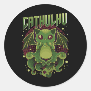 Sticker Rond Sympa Cathulhu Kawaii Cat Cthulhu