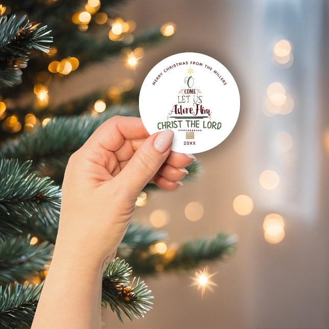 Sticker Rond Sympa Noël Carol Typographie Arbre Personnalisé (Cute Christmas Carol Typography Tree Personalized Classic Round Sticker)