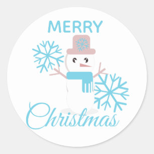 Sticker Rond Sympa Noël Snowman Snowflakes Caractère