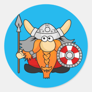 Sticker Rond Sympa Viking Caractère Drôle Drôle Illustration