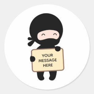 Sticker Rond Sympathique minuscule Ninja avec signe de retenue