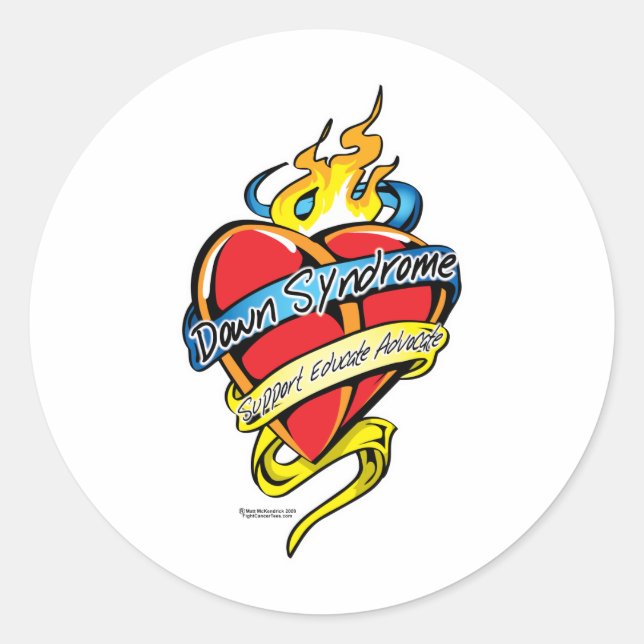 Sticker Rond Syndrome de Down Tattoo Heart (Devant)