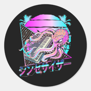 Sticker Rond Synthétiseur Octopus Vaporwave Kraken Synth analog