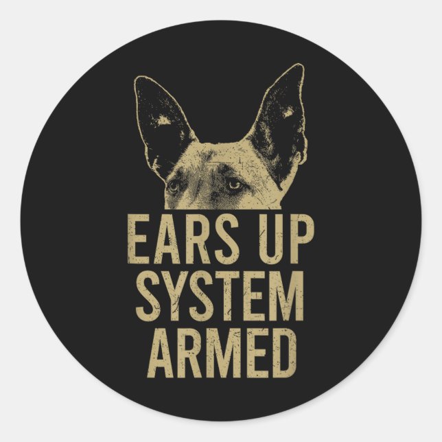 Sticker Rond Système Malinois Belge Oreilles Up Maligator Armé  (Devant)