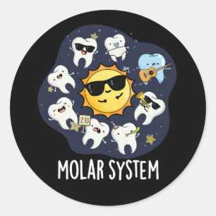 Sticker Rond Système Molaire Drôle Astronomie Dentaire Pun Dark