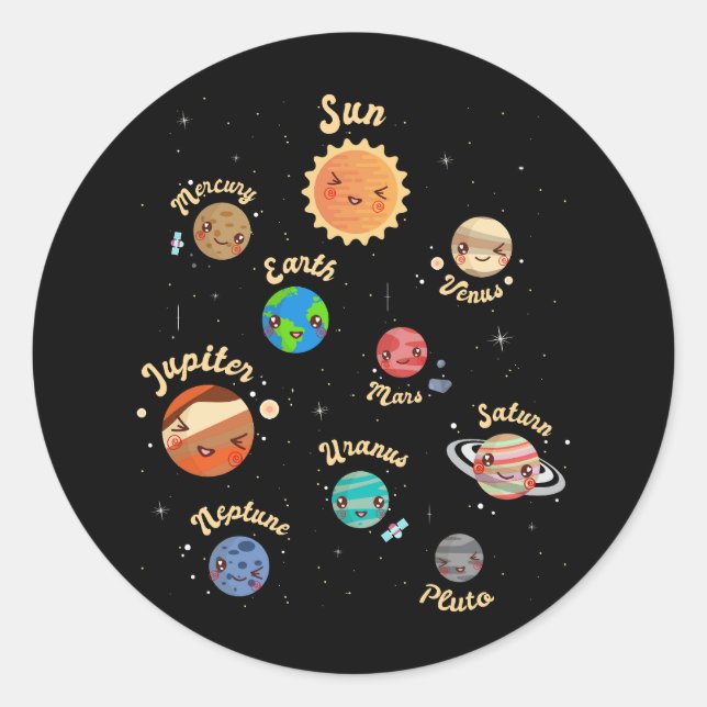 Sticker Rond Système solaire Planètes Enfants Connaissances Esp (Devant)