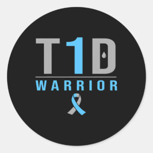 Sticker Rond T1d Guerrier Bleu Gris Ruban Type 1 Diabète Aware