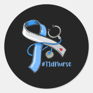 Sticker Rond T1d Infirmière Bleu Ruban Stethoscope Diabète