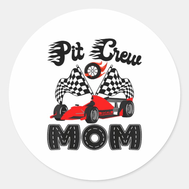 Sticker Rond T Crew Mom Racing Car Birthday Boy Family Matching (Devant)