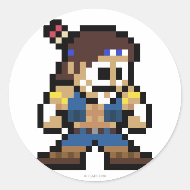 Sticker Rond T. Hawk à 8 bits (Devant)