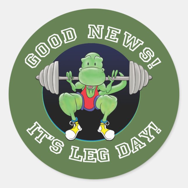 Sticker Rond T-Rex Bonne nouvelle, c'est le Jour des Jambes ! (Devant)