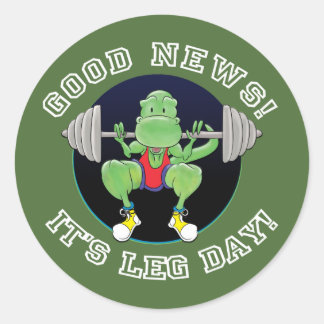 Sticker Rond T-Rex Bonne nouvelle, c'est le Jour des Jambes !