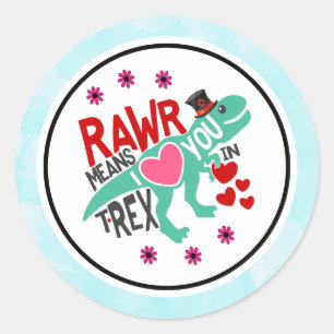 Sticker Rond T-Rex dans un Top Hat Rawr signifie que je t'aime