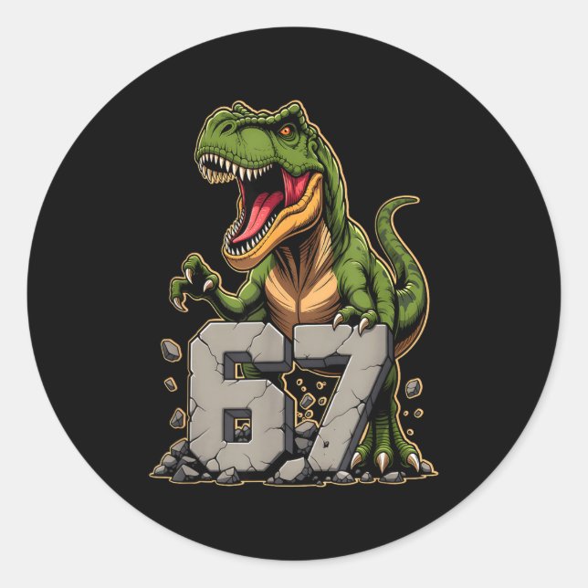Sticker Rond T-rex Dinosaur Funny Six Seven Meme Cool Tyrannosa (Devant)