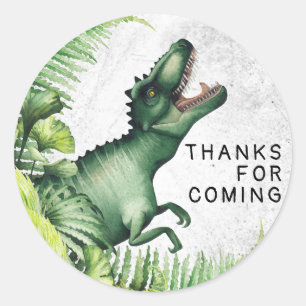 Sticker Rond T-Rex Dinosaur Merci de fête d'anniversaire