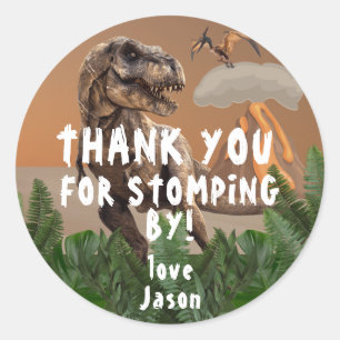 Sticker Rond T-Rex Dinosaur Merci de fête d'anniversaire