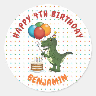 Sticker Rond T-rex Dinosaur vert coloré Ballons d'anniversaire
