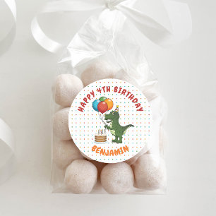 Sticker Rond T-rex Dinosaur vert coloré Ballons d'anniversaire