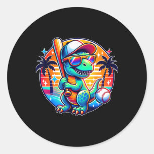 Sticker Rond T-rex dinosaure drôle pour enfants garçons tout-pe