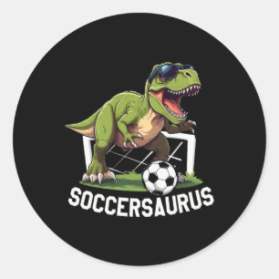 Sticker Rond T-rex Jouant au Football Dinosaure Footbyll Soccer