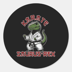 Sticker Rond T-rex Karaté Drôle Dino Arts Martiaux Enfants 
