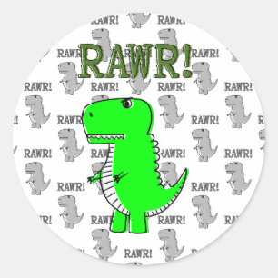 Sticker Rond T-Rex mignon et en colère avec Motif noir et blanc