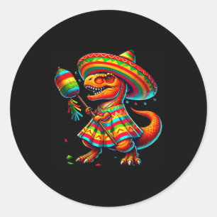 Sticker Rond T-rex pinata sombrero cinq mai mexicain