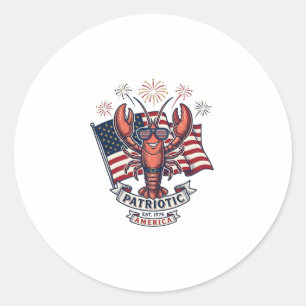 Sticker Rond T-Shirt_1 gravure vintage drapeau homard patriotiq