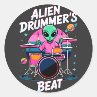 Sticker Rond T-shirt Alien Drummer's Beat - Funky Alien Graphic